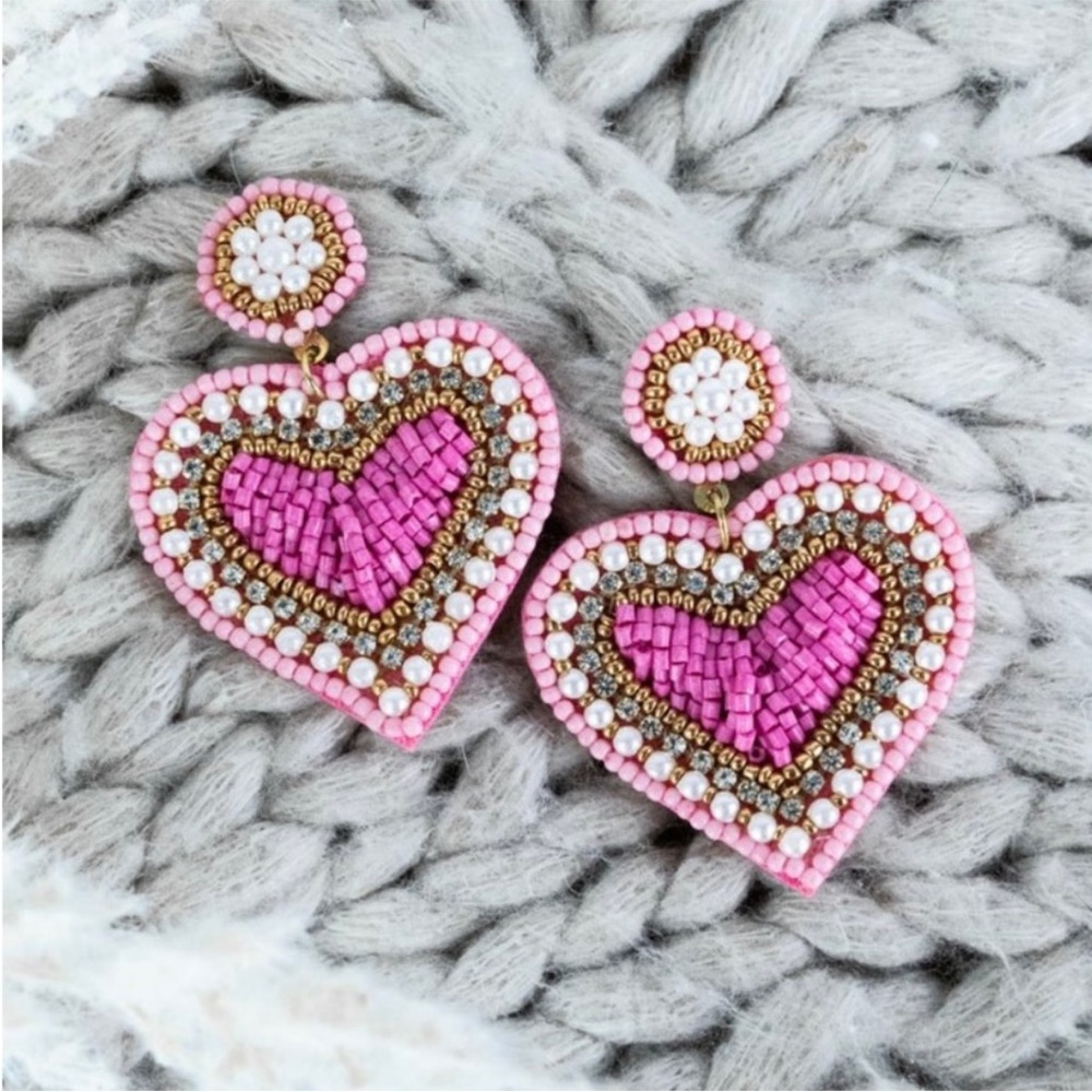 Pink Heartfelt Seed Bead Earrings
